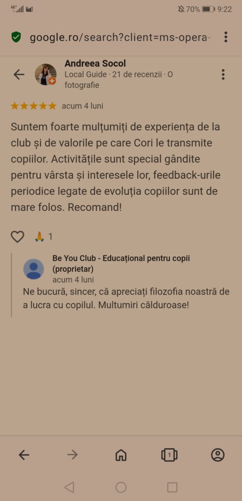 Recenzii Cori Be You club de dezvoltare personală pentru copii în Bucuresti Tineretului