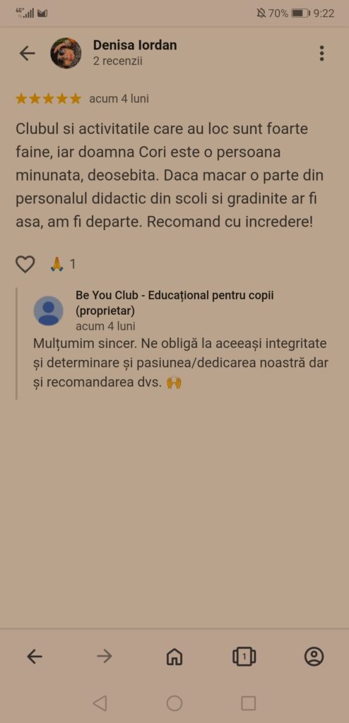 Recenzie Cori Alexandrescu Be You club de dezvoltare personală in Bucuresti Tineretului