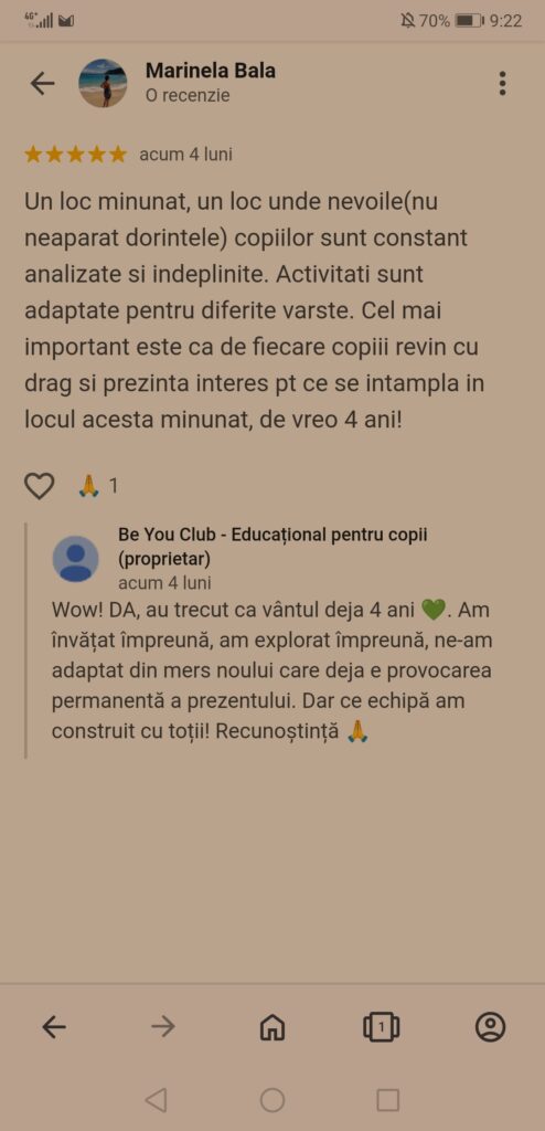Recenzii Cori Be You club de dezvoltare personală pentru copii în Bucuresti Tineretului